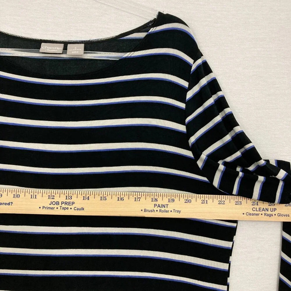 Chico's Travelers Black White Striped Slinky Knit Flare Sleeve Top size 16/18 - Picture 6 of 9